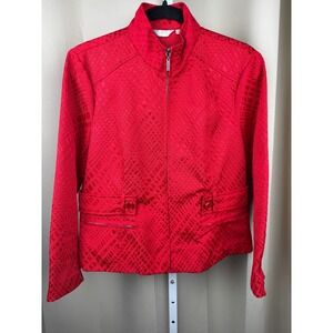Erin London Red Textured Zip Jacket Womens PM Petite Medium Quilted Belted